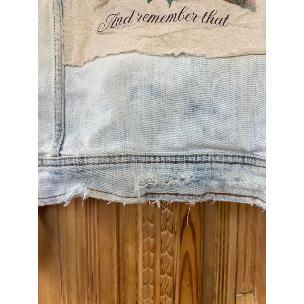 One of a Kind Bleached Distressed Denim Jacket Vintage Love Art Patch Small - Picture 9 of 13